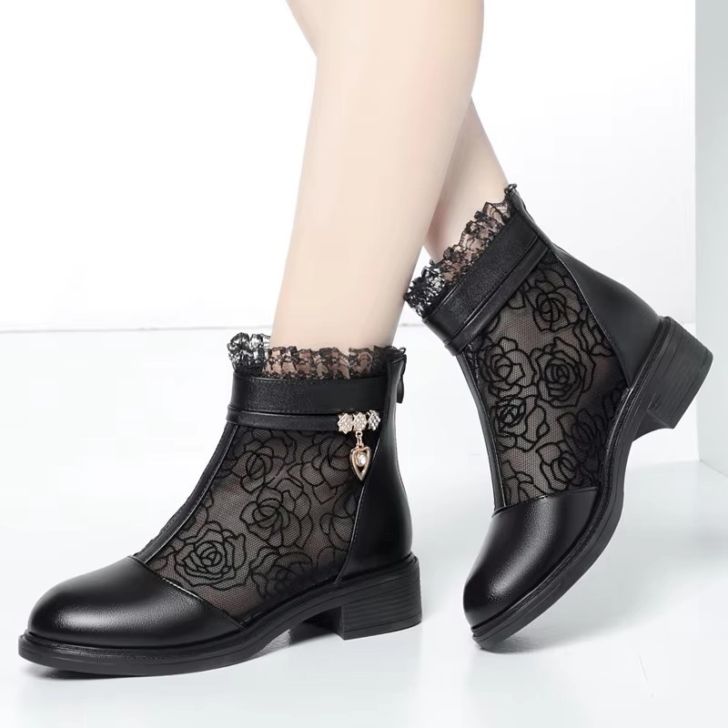 Leather Work Women Shoes - 2.5cm Comfortable Breathable Mesh Leather Shoes