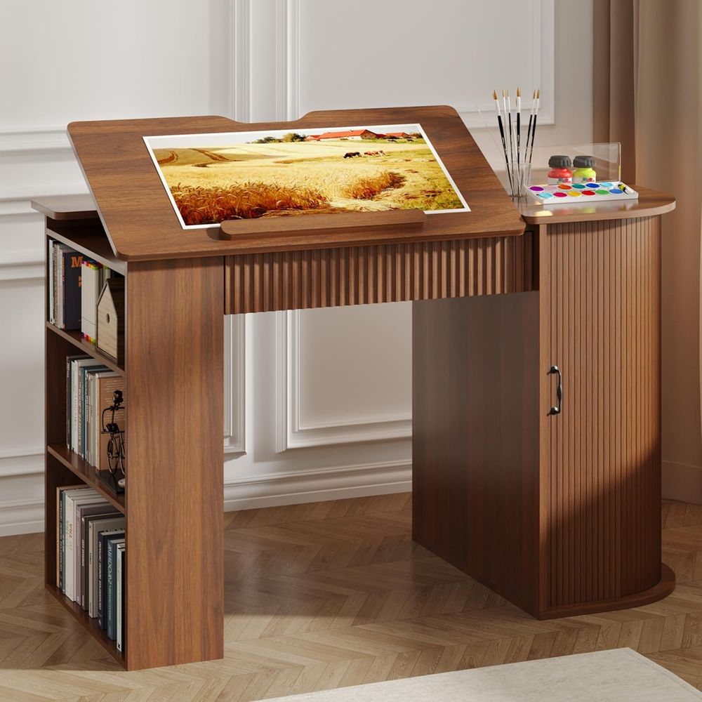 Leather Works - Storage Cabinet Desk with Drawers, Open