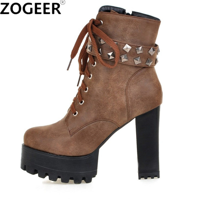 Leatherwork Rivets - Fashion Women Ankle Boots Platform Punk