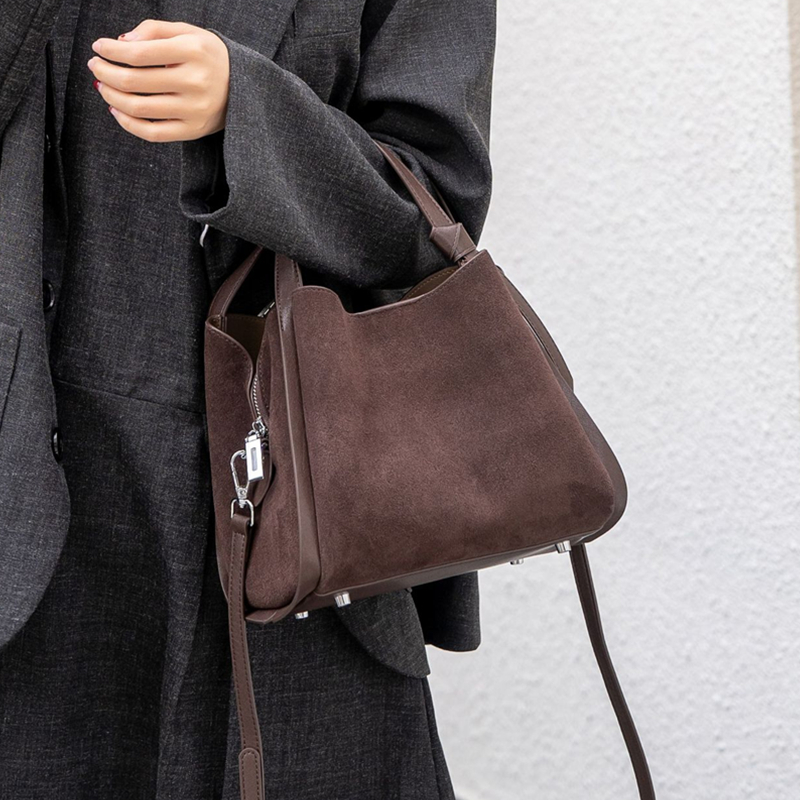 Leather Work Handbags - Burminsa Cowhide Suede Genuine Leather Tote