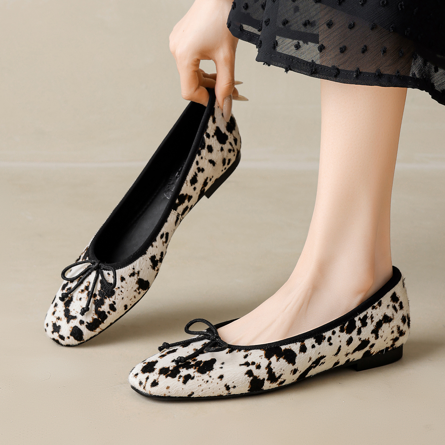 Leather Work Women Shoes - ﻿ Genuine Leather Horsehair Leopard Low