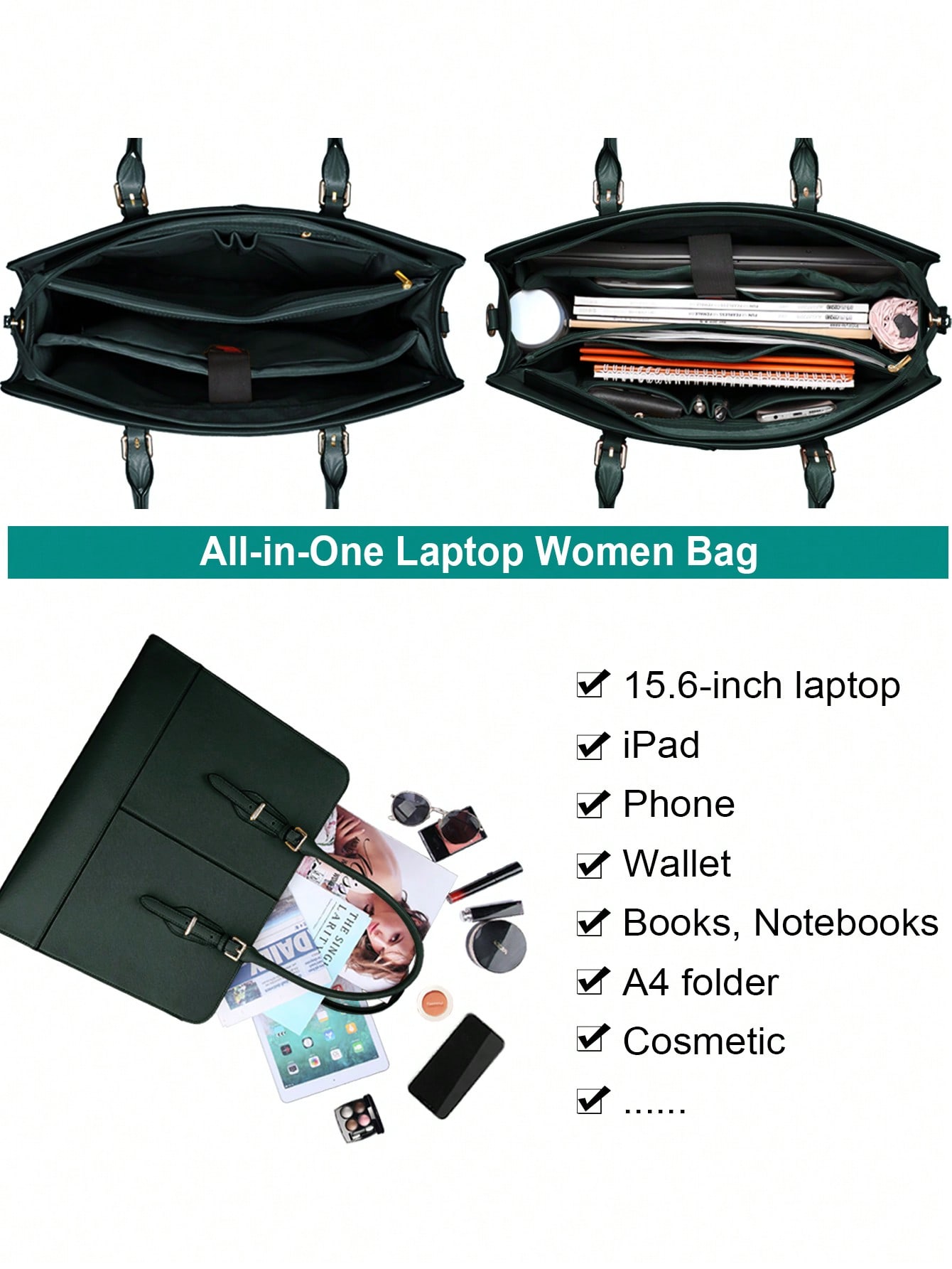 15.6 Inch Leather Laptop Tote  - Leather Work Handbags recension och pris