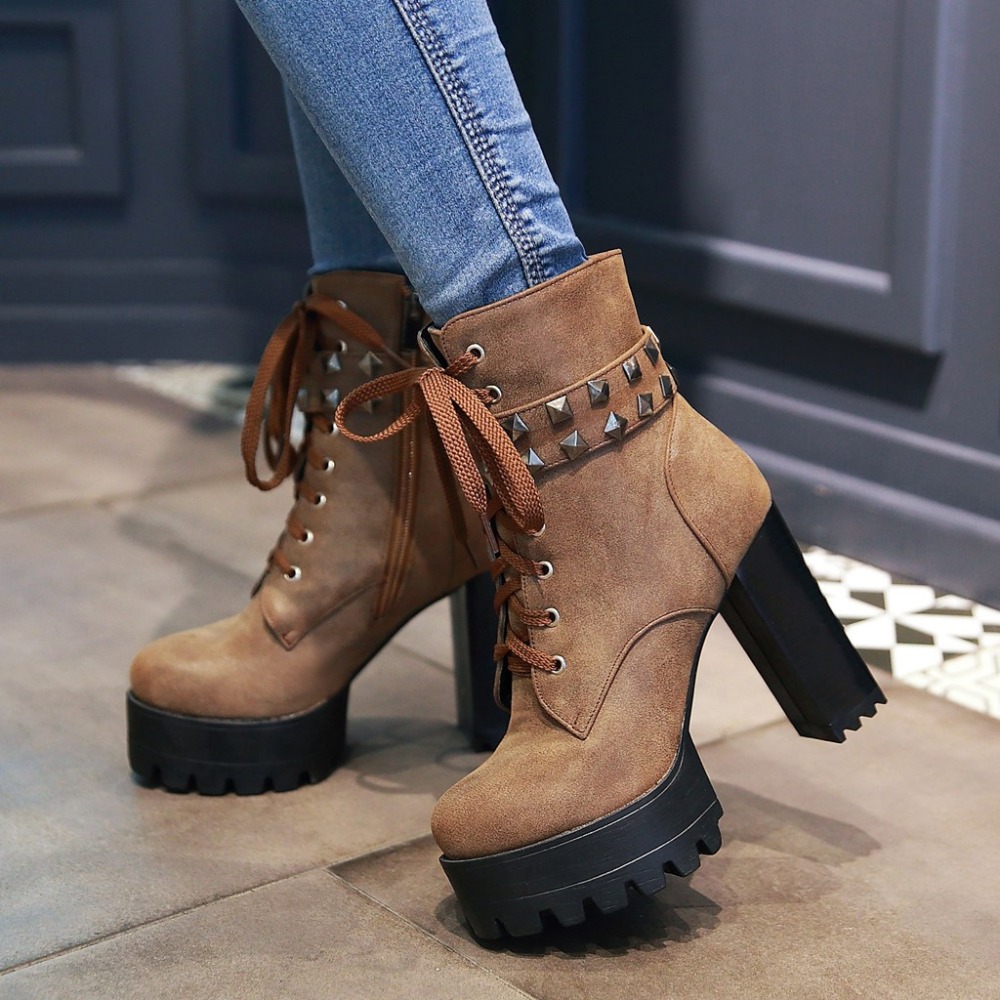 Fashion Women Ankle Boots Plat - Leatherwork Rivets recension och pris