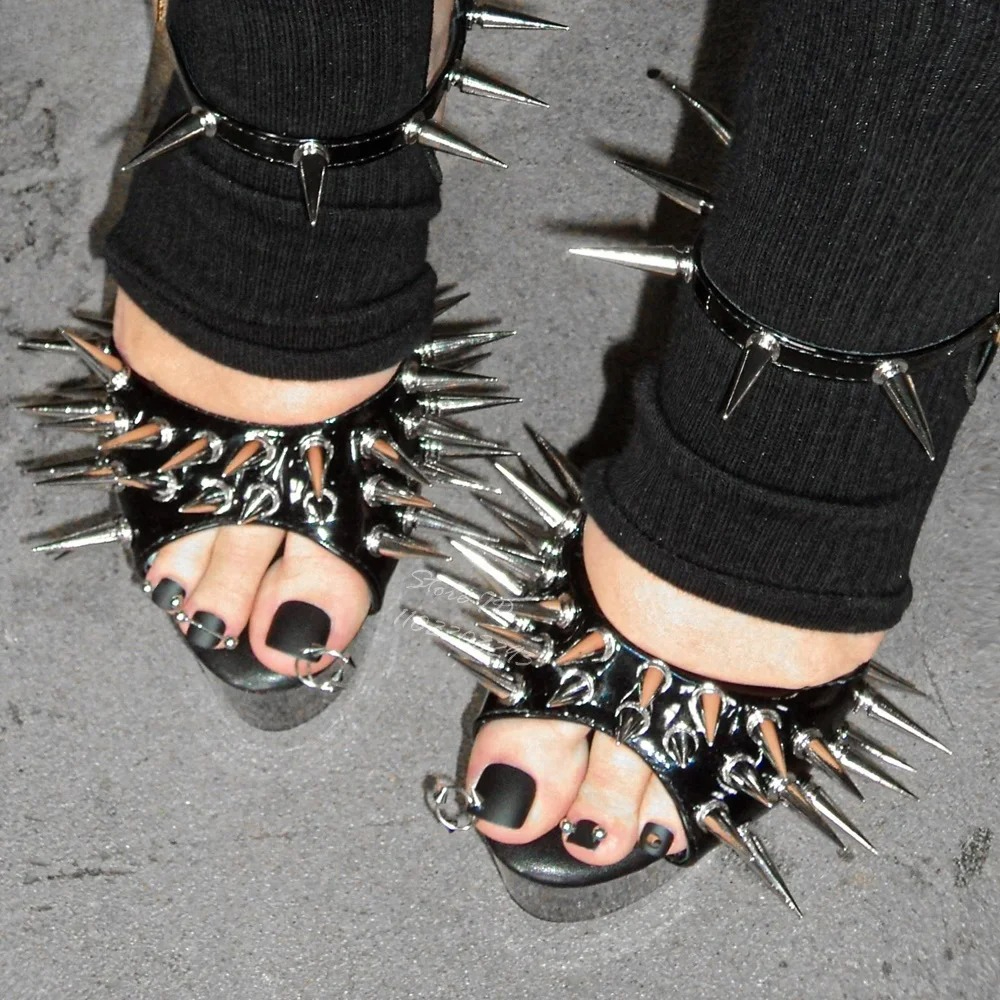 Women Shoes Luxury Black Spike - Leatherwork Rivets recension och pris