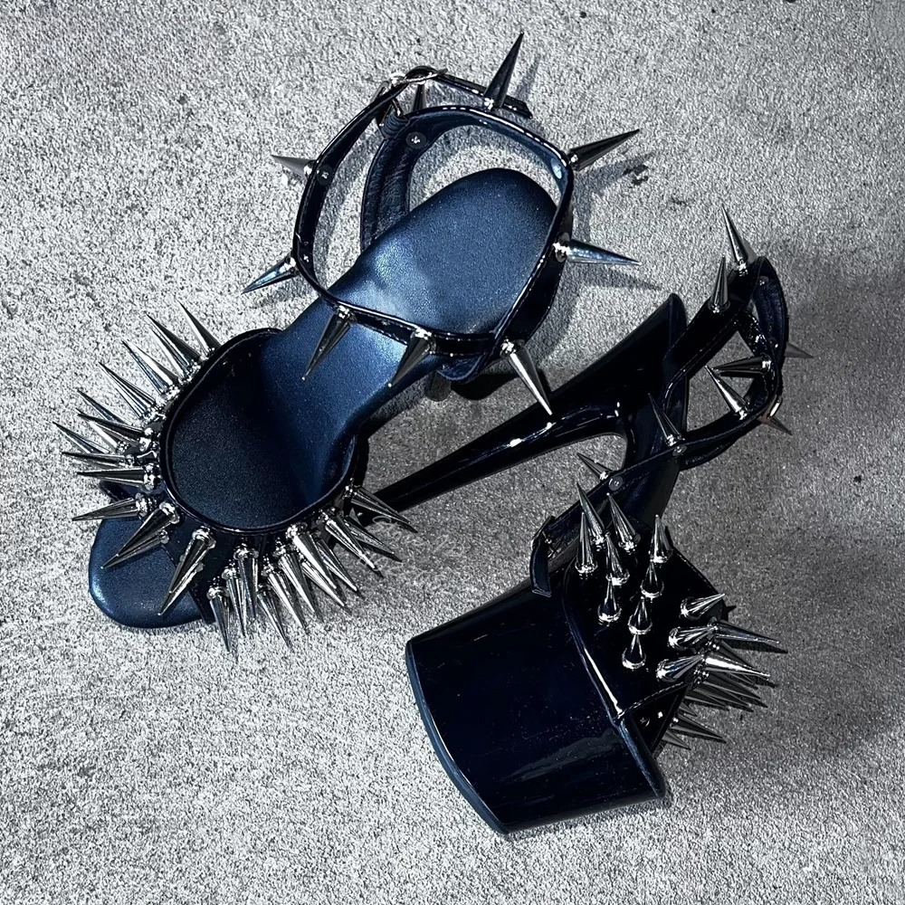 Women Shoes Luxury Black Spike - Leatherwork Rivets recension och pris