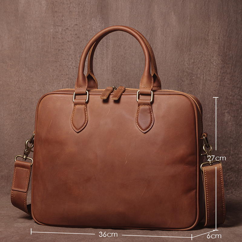 GURO Men Crazy Horse Cowhide B - Leather Work Handbags recension och pris