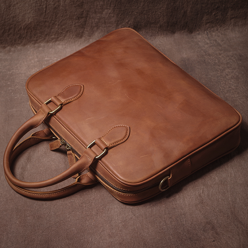 GURO Men Crazy Horse Cowhide B - Leather Work Handbags recension och pris